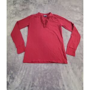 Polo Jeans Co Sz XL Henley Top Cottage Long Sleeve Vintage Outer Wear Red Blouse